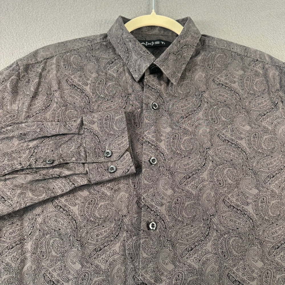 Axist Mens Grey Black Paisley Long Sleeve Cotton Button Down Shirt Size Medium